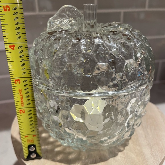 Fairy lamp glass apple covered dish Jeanette clear diamond cut bowl candy dish - Picture 5 of 7